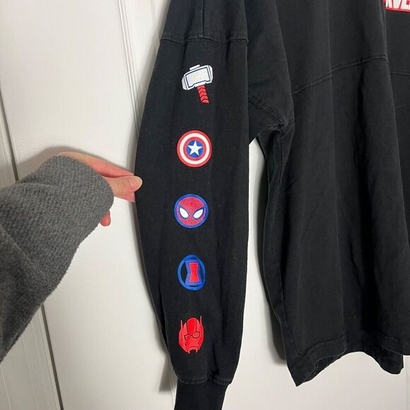 Disney Marvel x Spirit Jersey Super Hero Icon Long Sleeve Black Medium Unisex - Picture 5 of 7